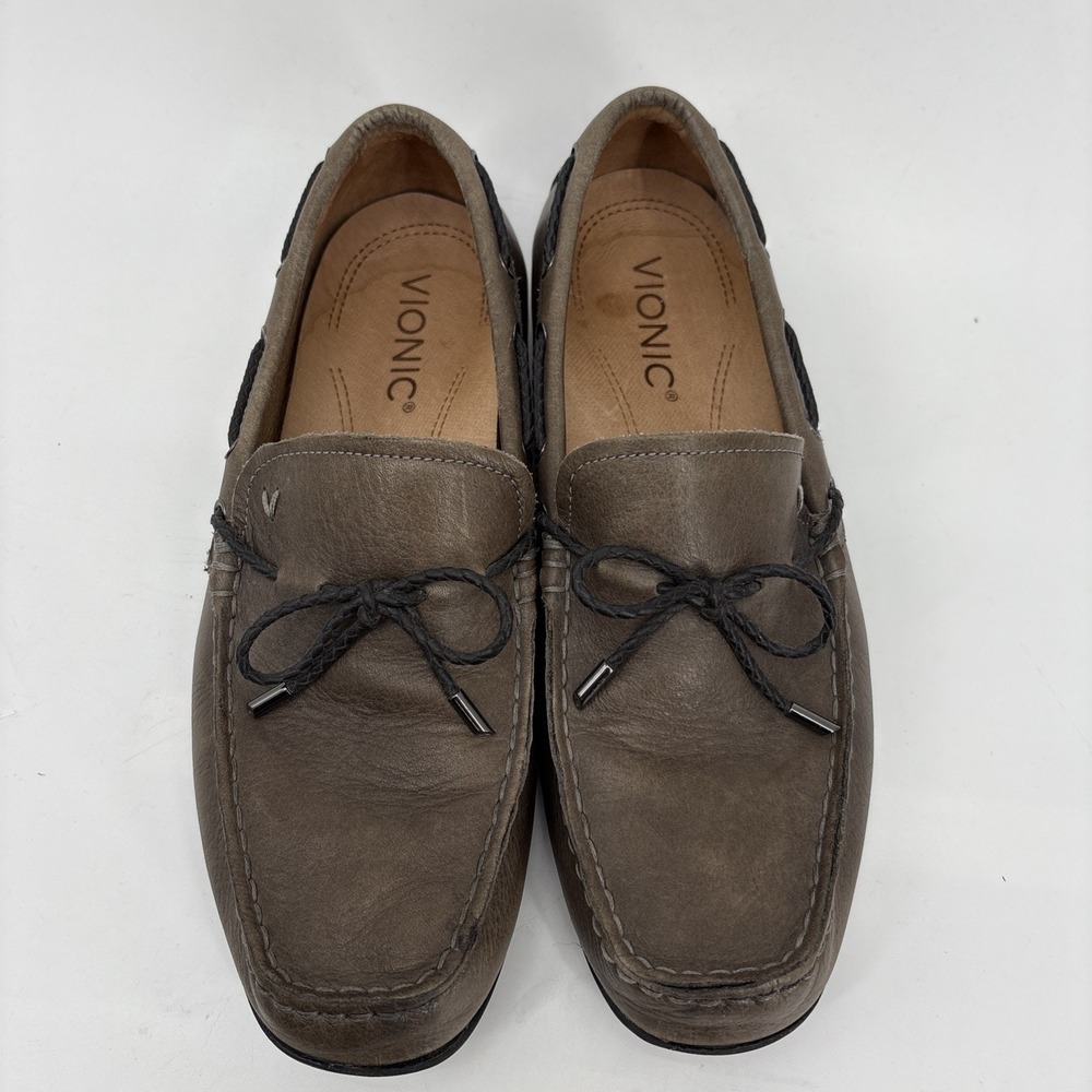 Vionic Luca Driving Shoes Men 10 Brown Moc Toe Leather Mocassin Loafer